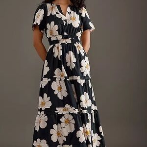 Anthropologie Black and White Floral Maxi Dress